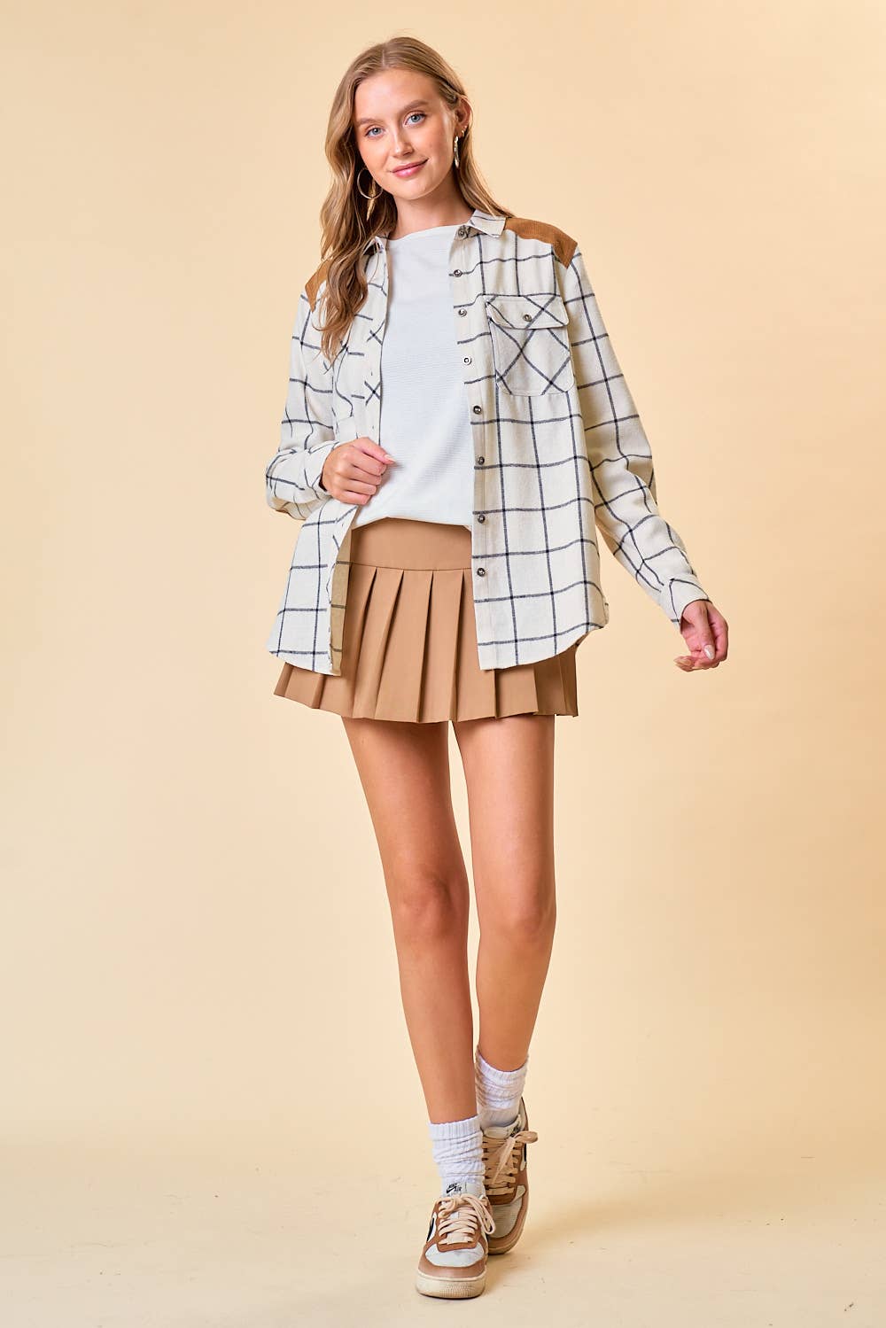 Oversized Plaid Shirt with Elbow Patch