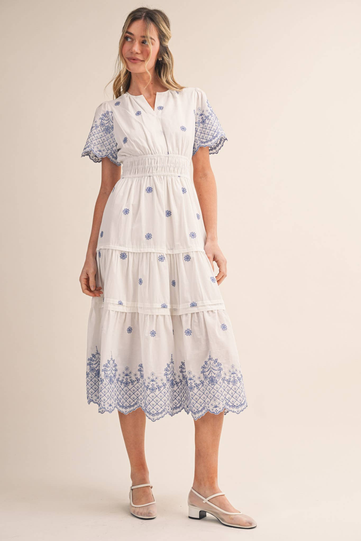 Heirloom Garden Dress in White & Blue
