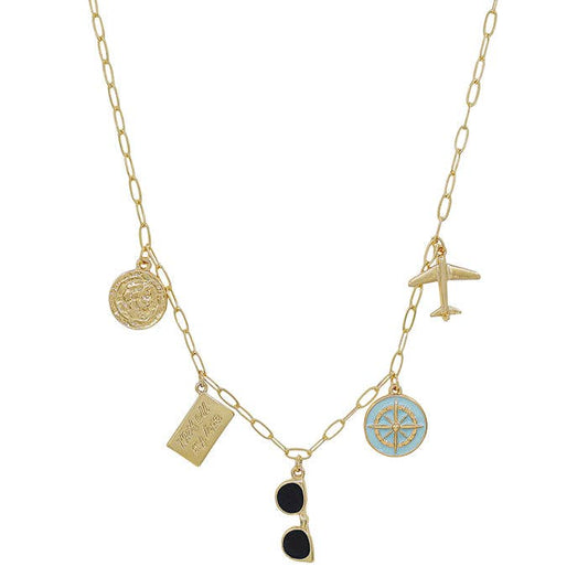 Travel Charm Necklace in Gold