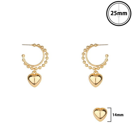 Gold Two Layered Beaded Hoop with Puffy Heart