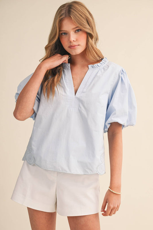 Bubble Sleeve Top in Light Blue