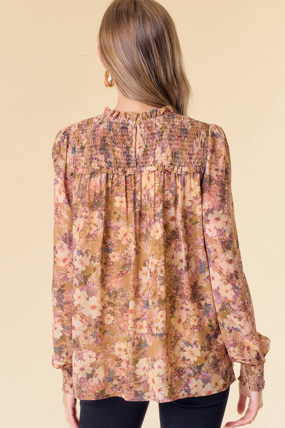Smocked Floral Blouse in Golden Mustard