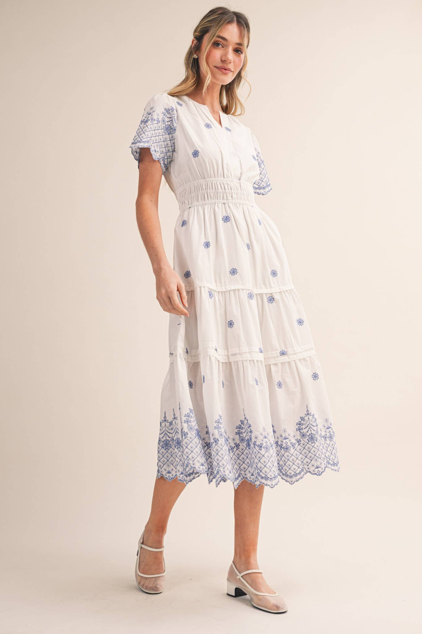 Heirloom Garden Dress in White & Blue