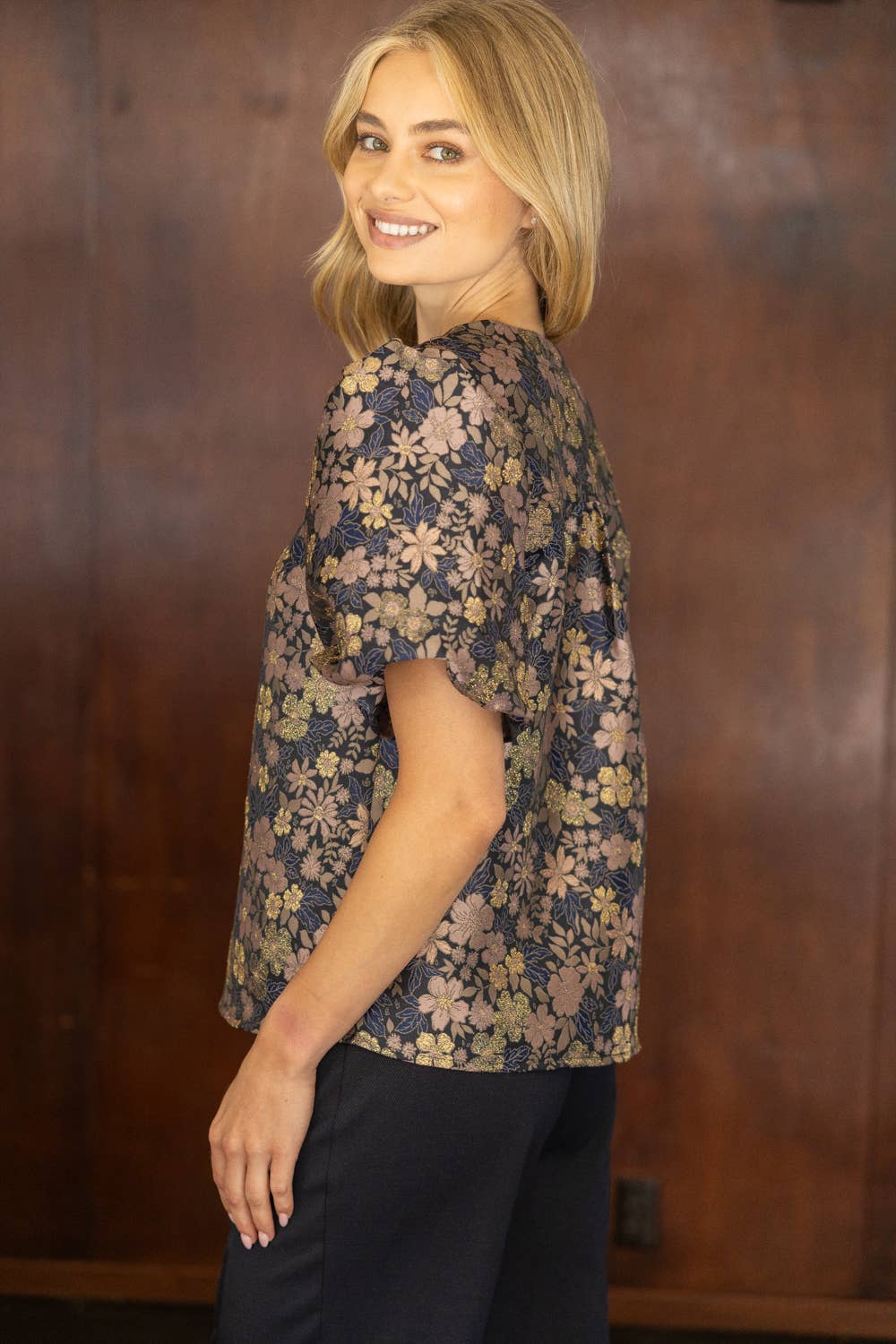 Floral Metallic Sparkle Jaquared Top