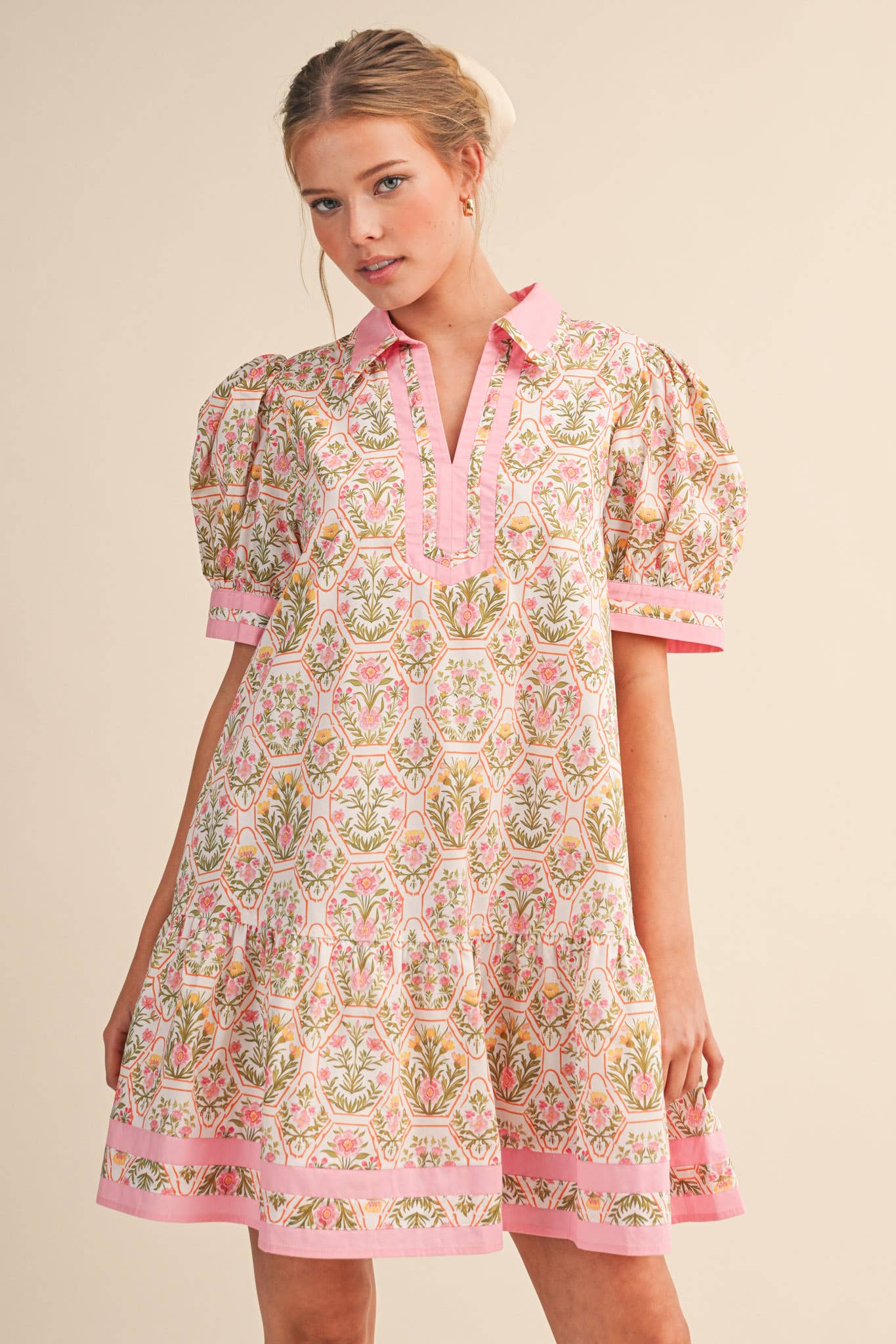 Floral Puff Sleeve Dress in Pink
