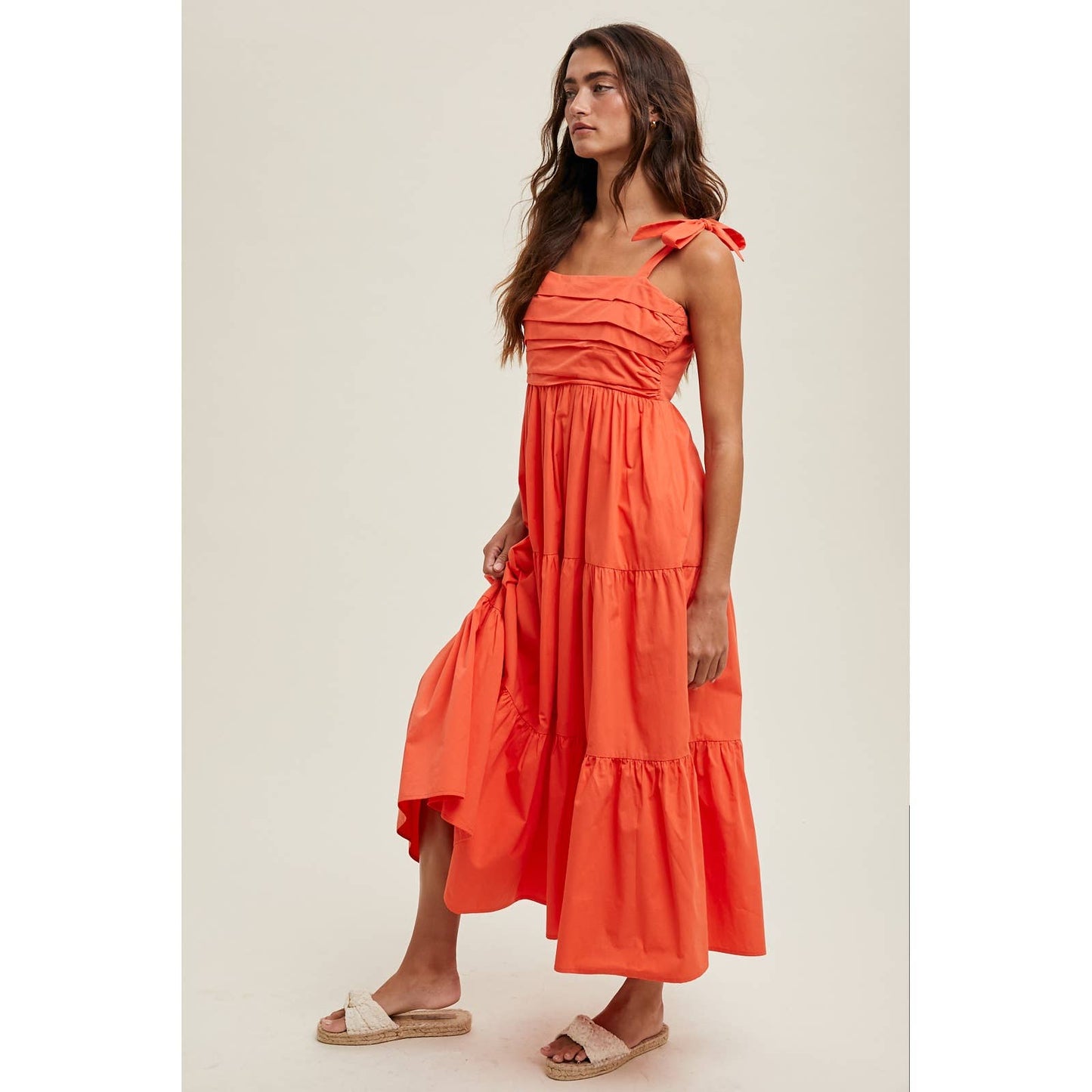 Pleated Midi Dress in Poppy