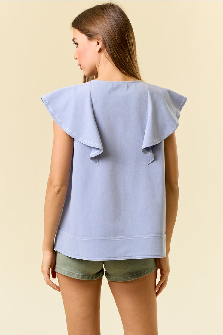 The Sloane Ruffle Top in Powder Blue