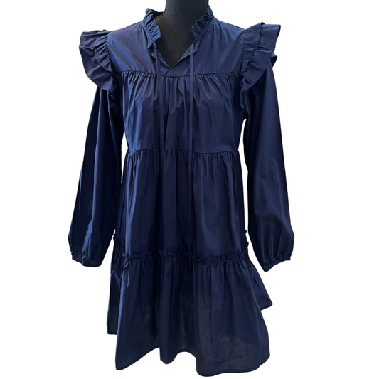 Ruffle Tiered Dress in Navy