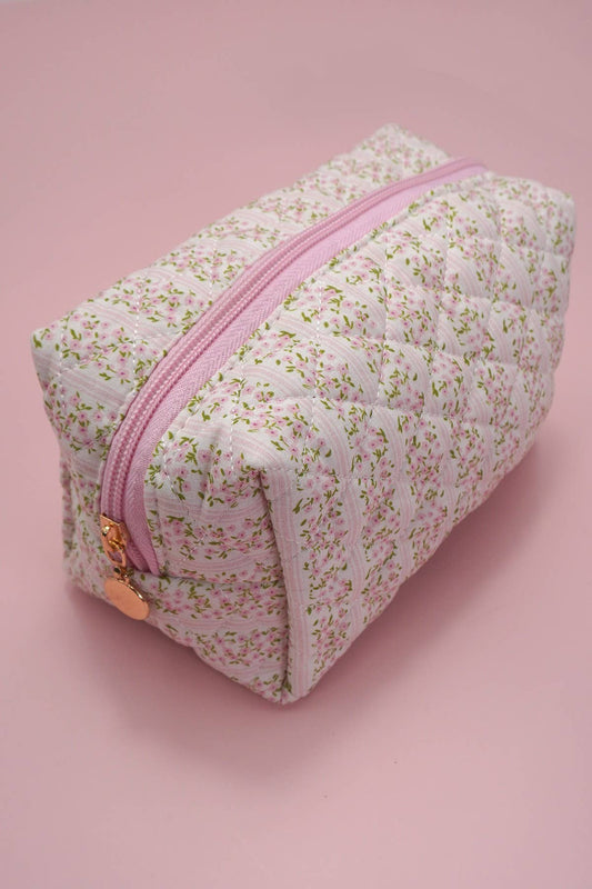 Floral Quilted Cosmetic Pouch