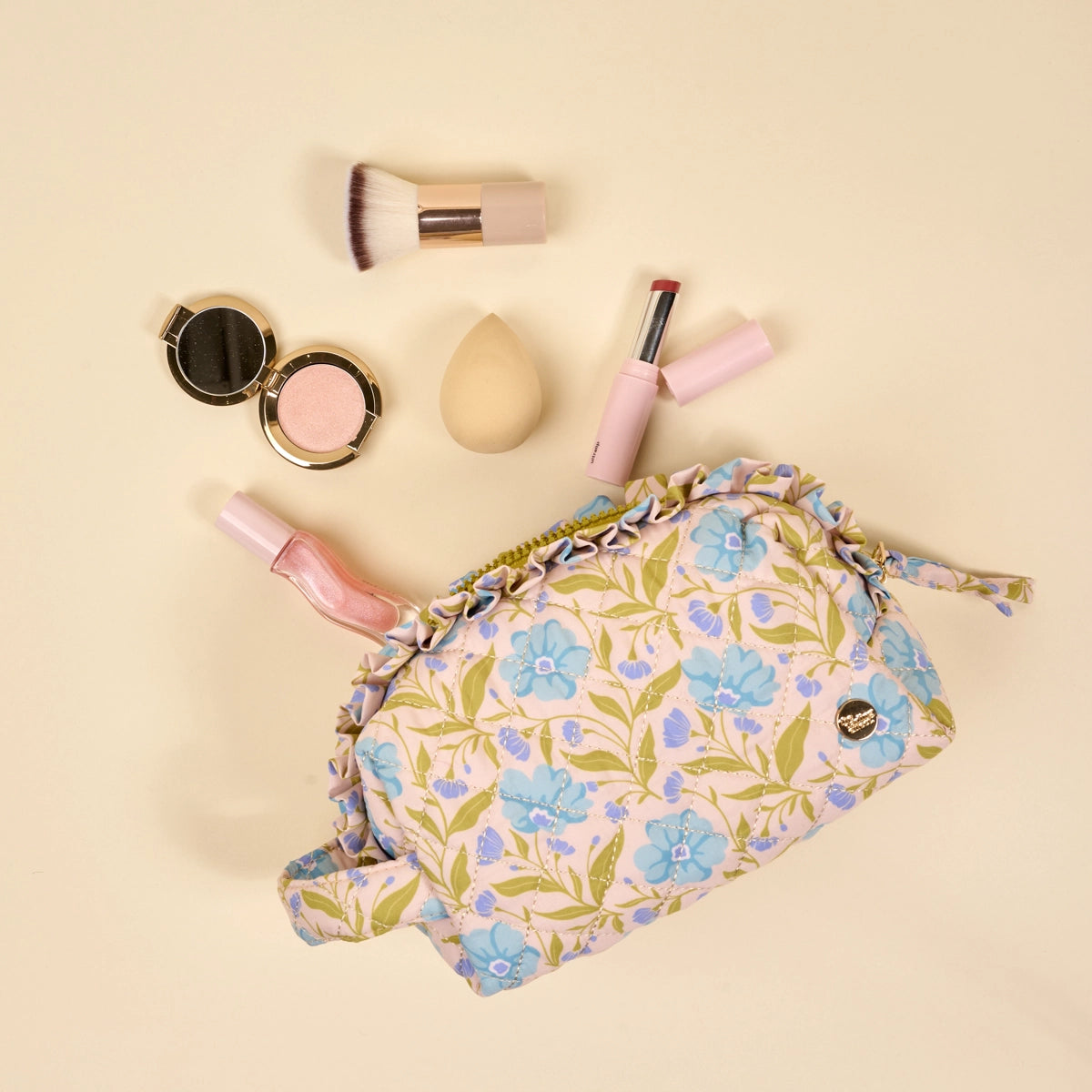 Quilted Cosmetic Pouch in Poppin' Petals Aqua