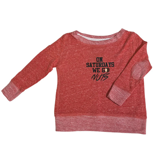 On Saturdays We Go Nuts Toddler French Terry Crewneck Sweatshirt in Heather Red