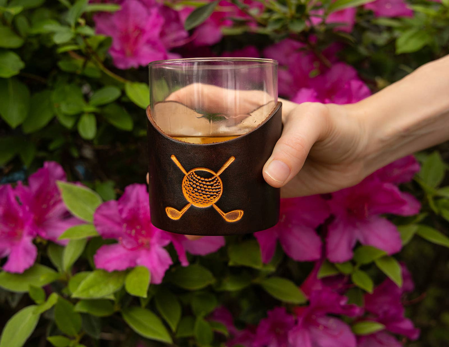 Leather Rocks Glass - Golf
