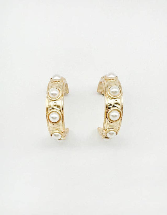 Gold Hoop with Pearl Studded Accents