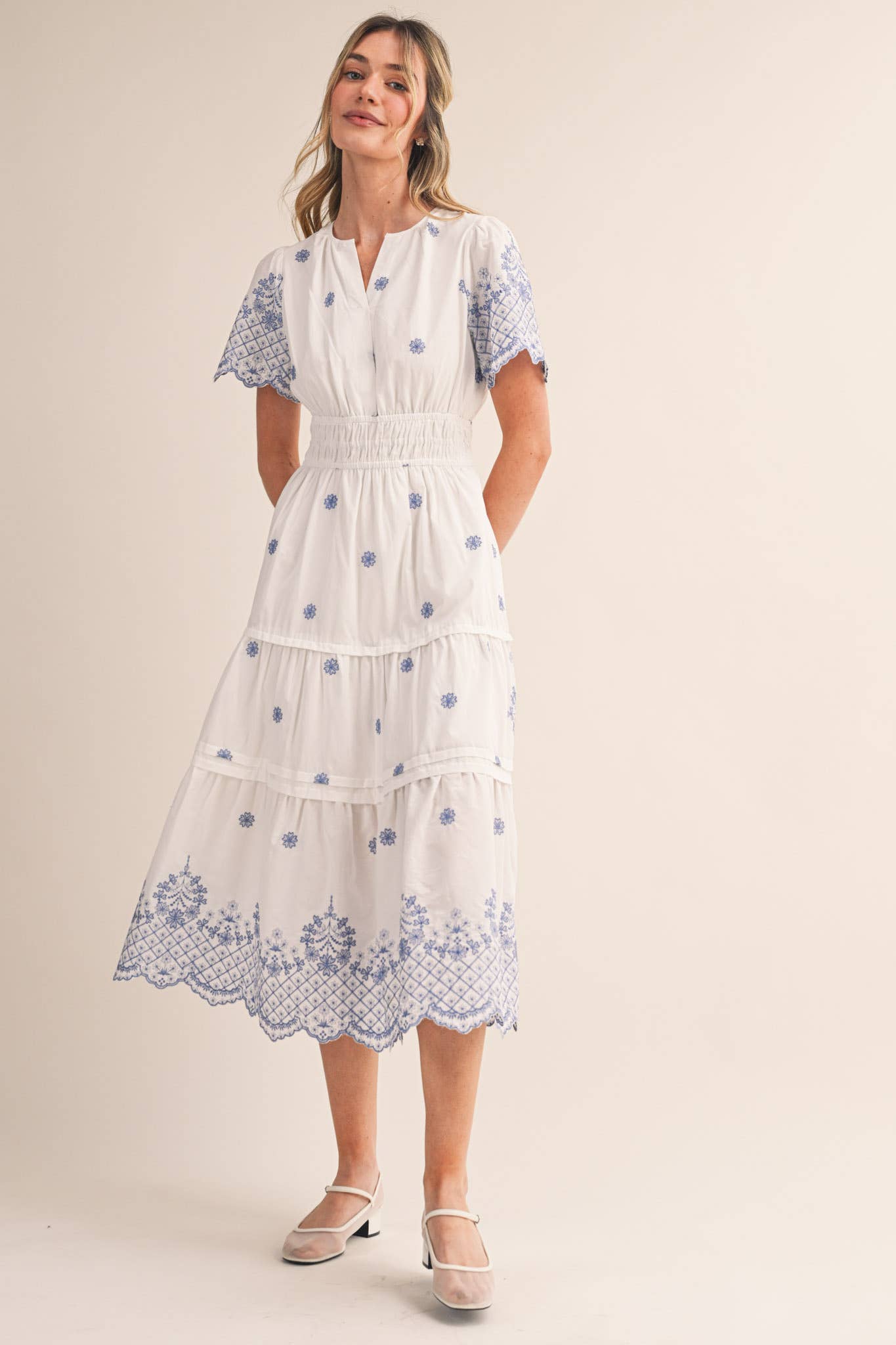 Heirloom Garden Dress in White & Blue
