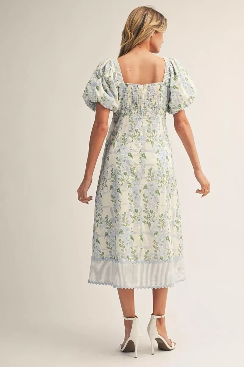 The Nantucket Midi Dress in Blue & White