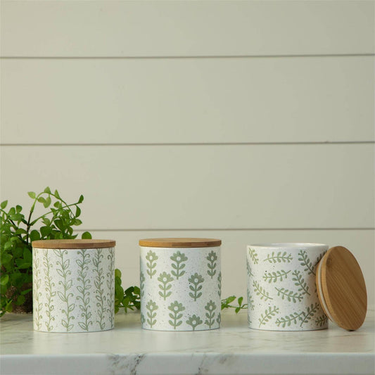 Leafy Green Stoneware Canisters