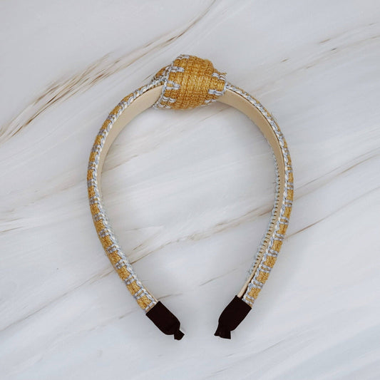 Color Stitched Raffia Headband in Light Blue