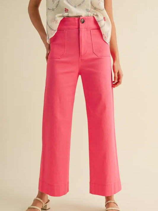 High Waist Wide Leg Pants in Berry Pink