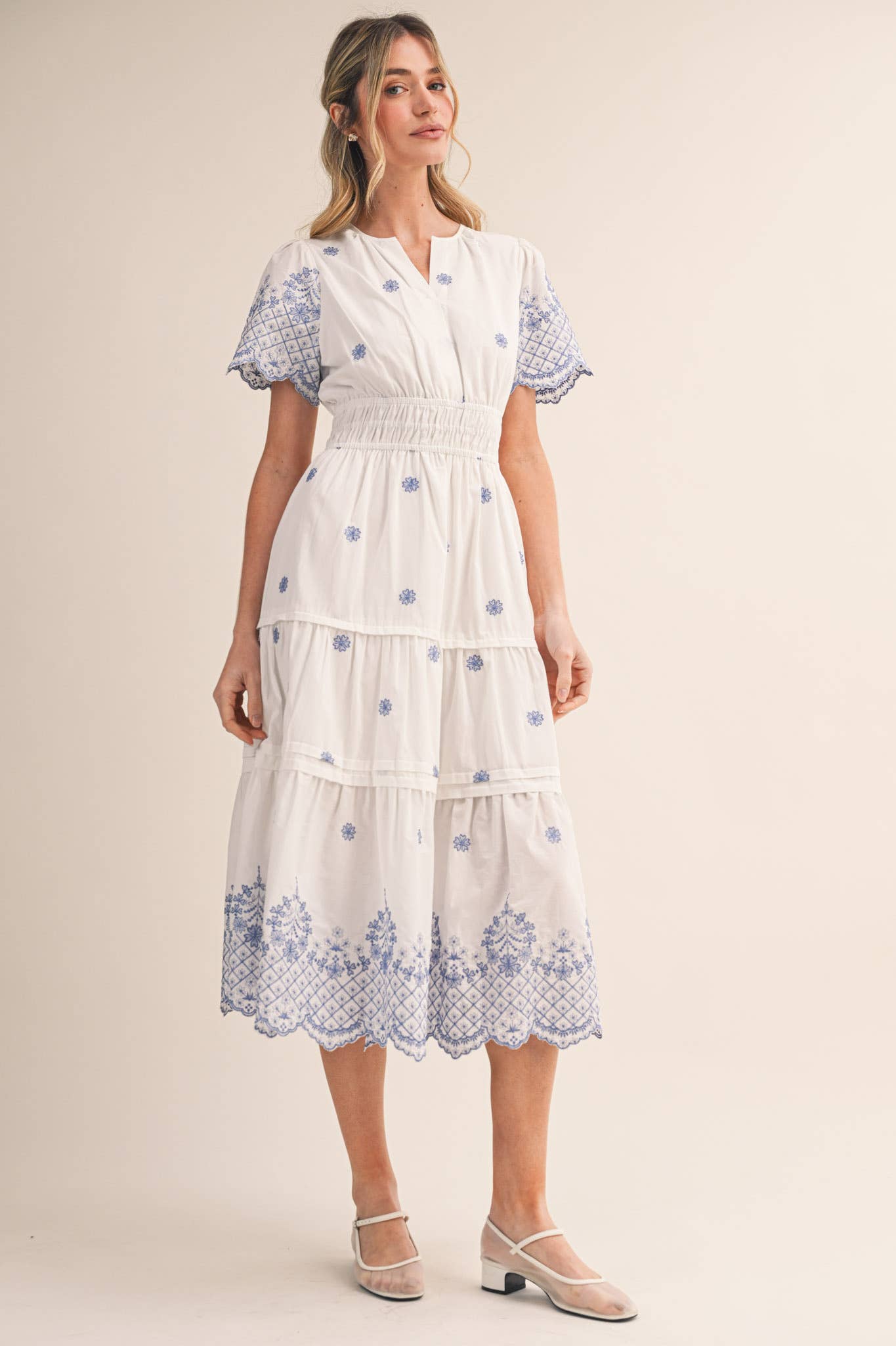 Heirloom Garden Dress in White & Blue