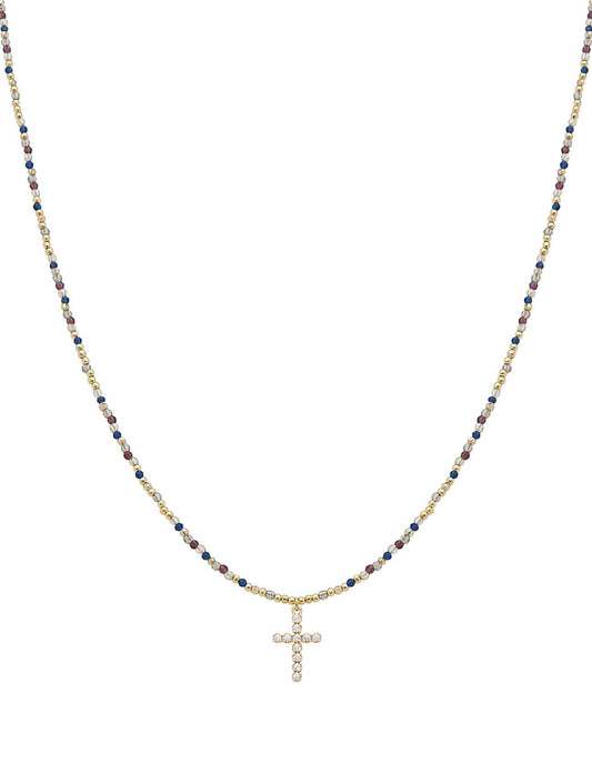 Multi Crystal Necklace with Rhinestone Cross