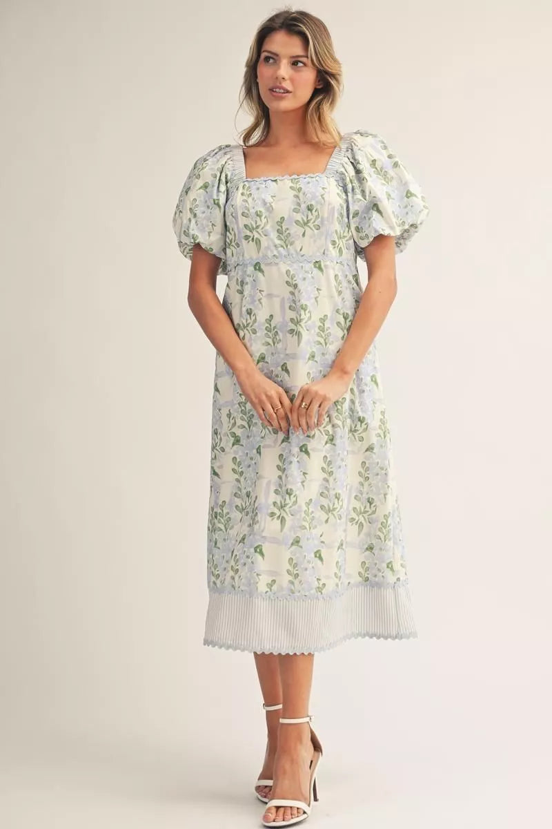 The Nantucket Midi Dress in Blue & White