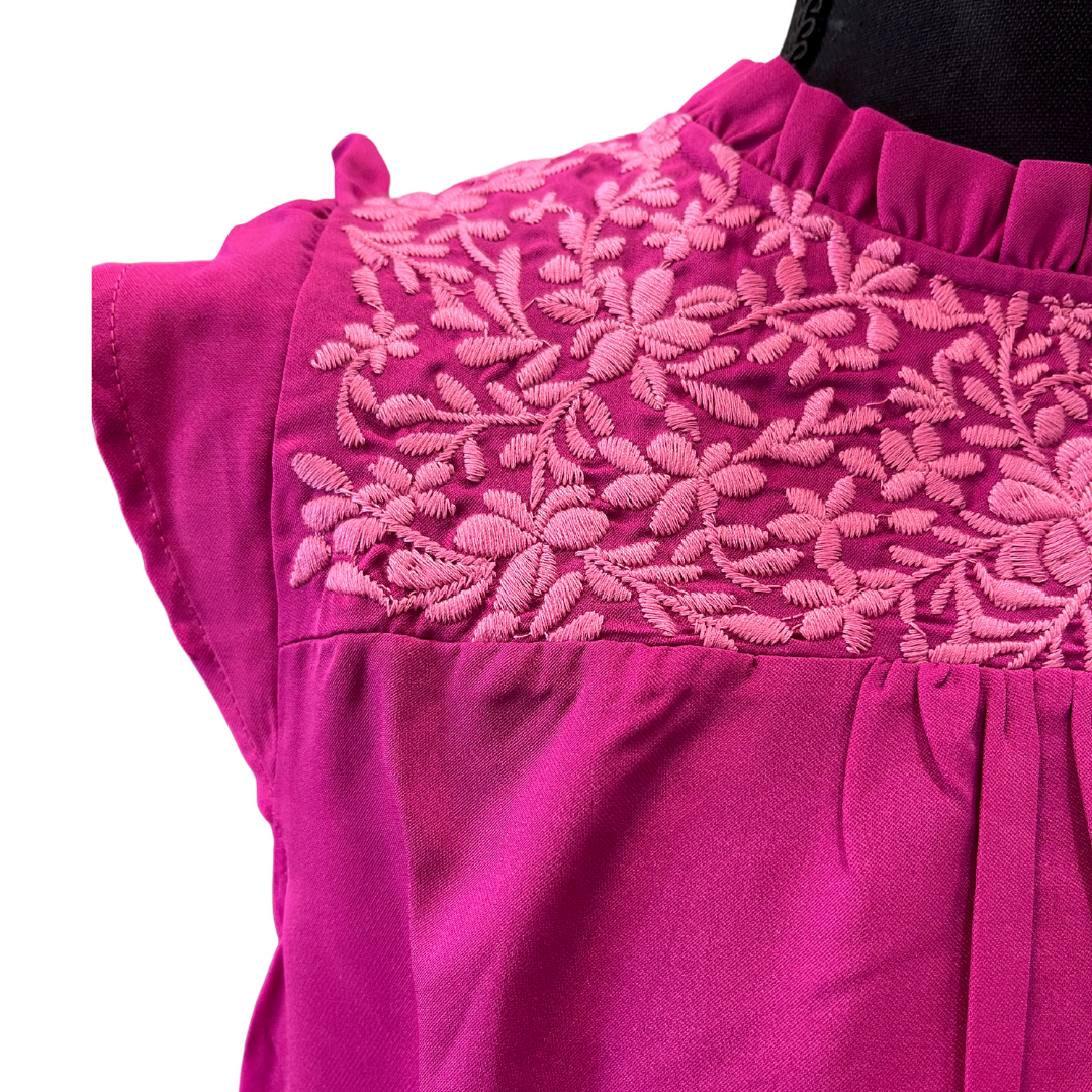 Embroidered Ruffle Sleeve Top in Magenta - FINAL SALE