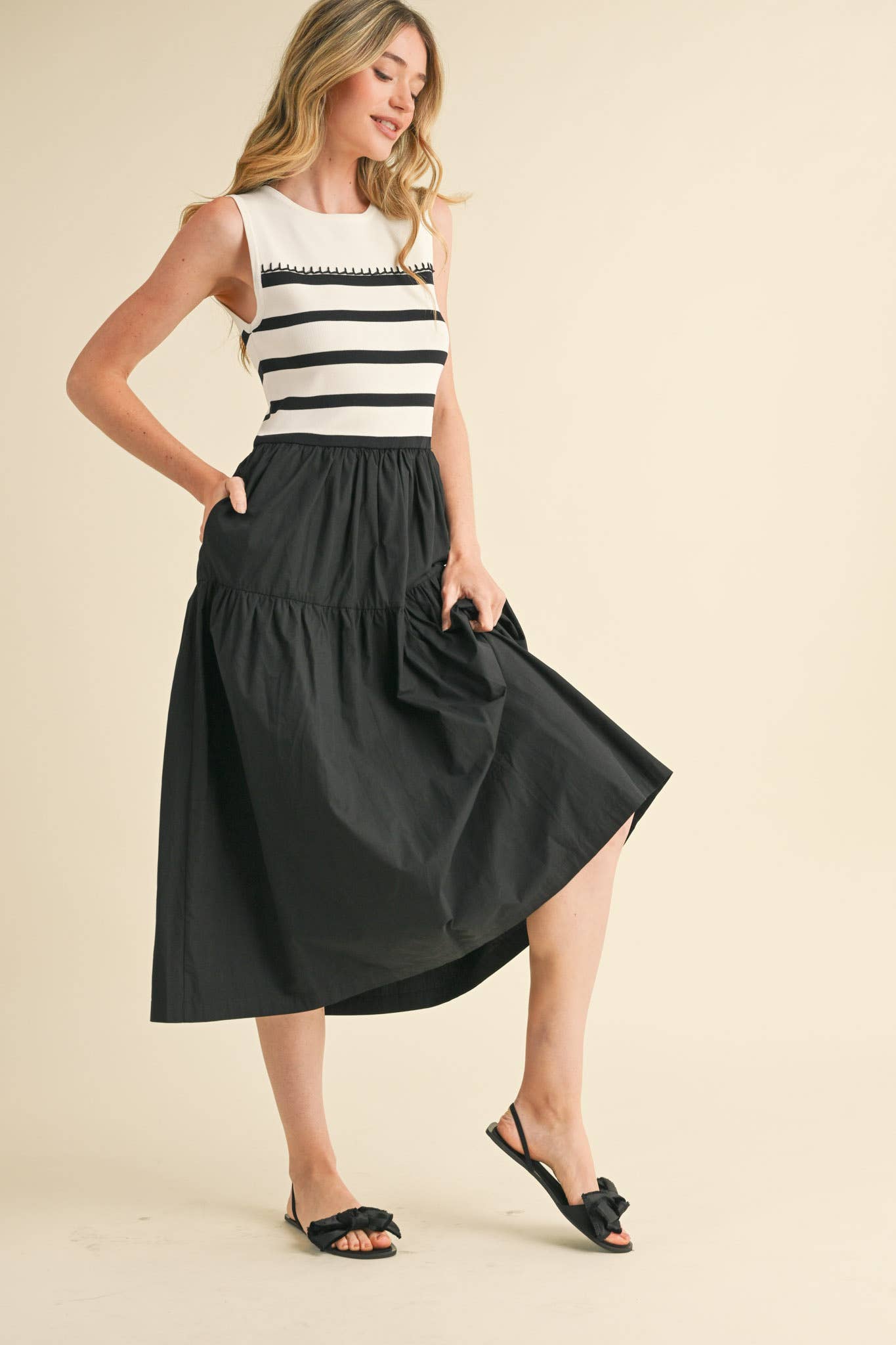 The Audrey Contrast Dress in Black & White