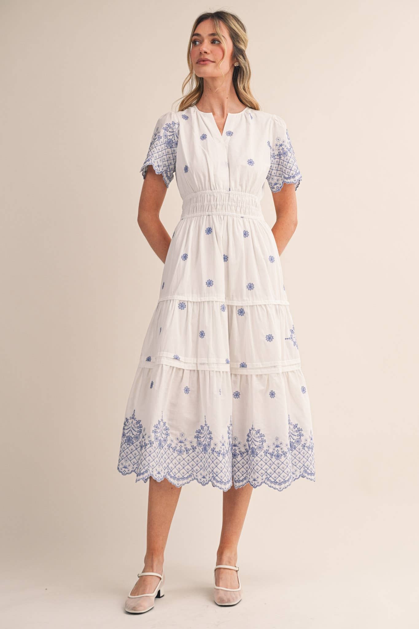 Heirloom Garden Dress in White & Blue