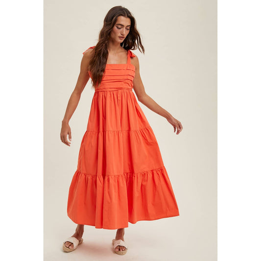 Pleated Midi Dress in Poppy