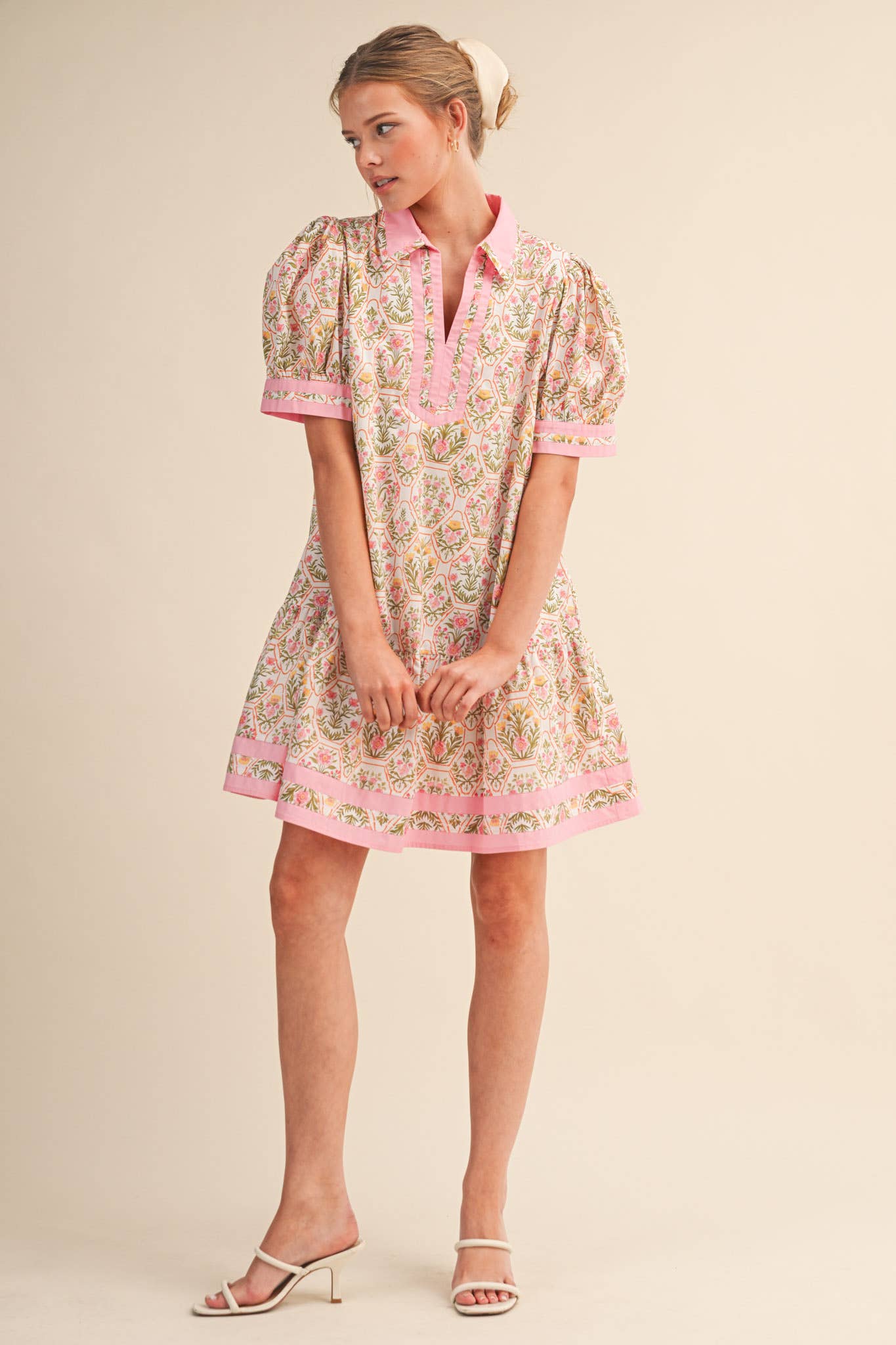 Floral Puff Sleeve Dress in Pink
