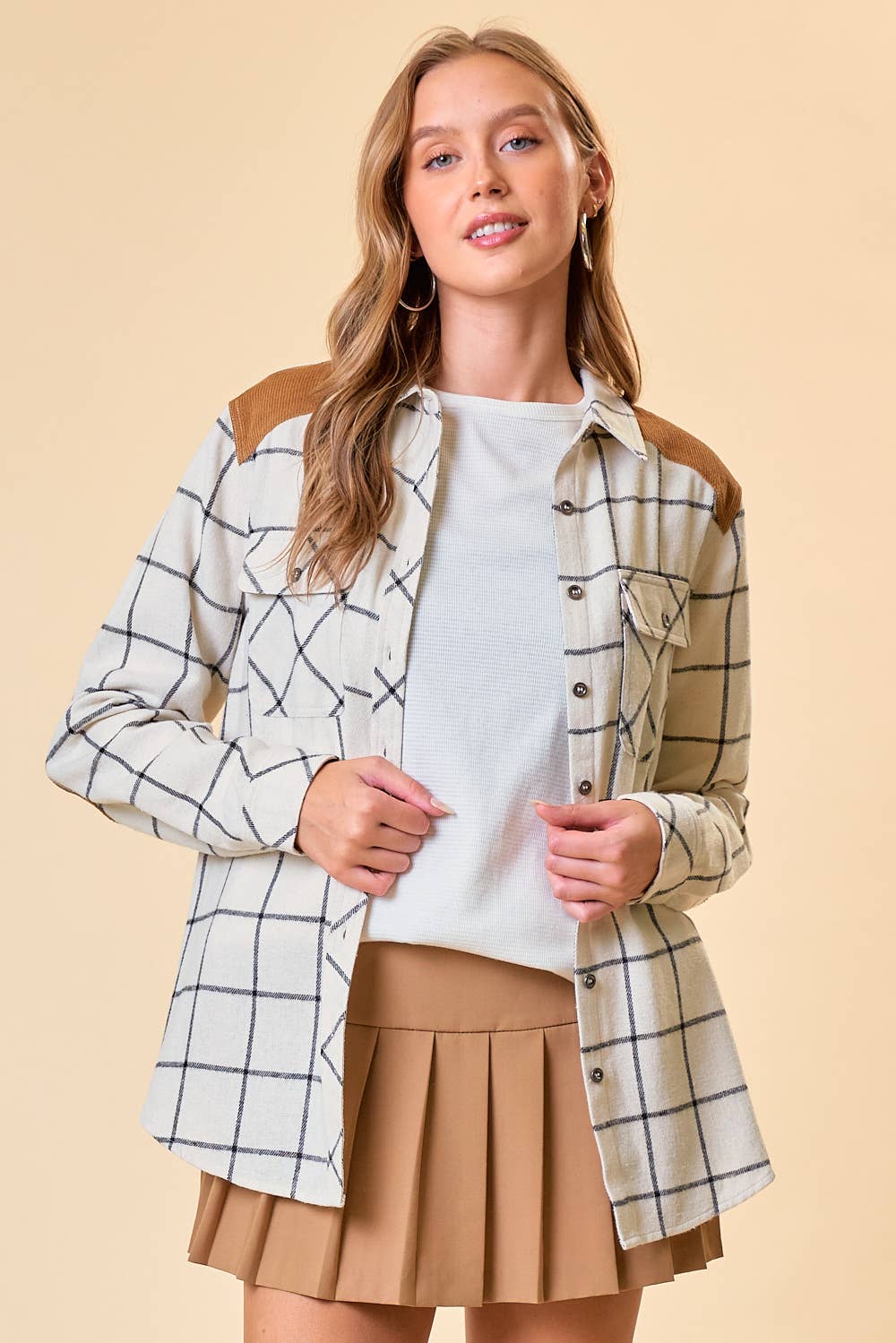 Oversized Plaid Shirt with Elbow Patch