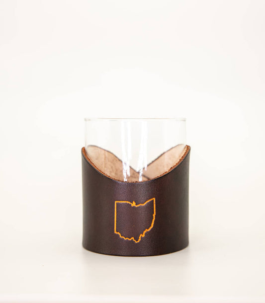 Leather Rocks Glass - Ohio State Outline