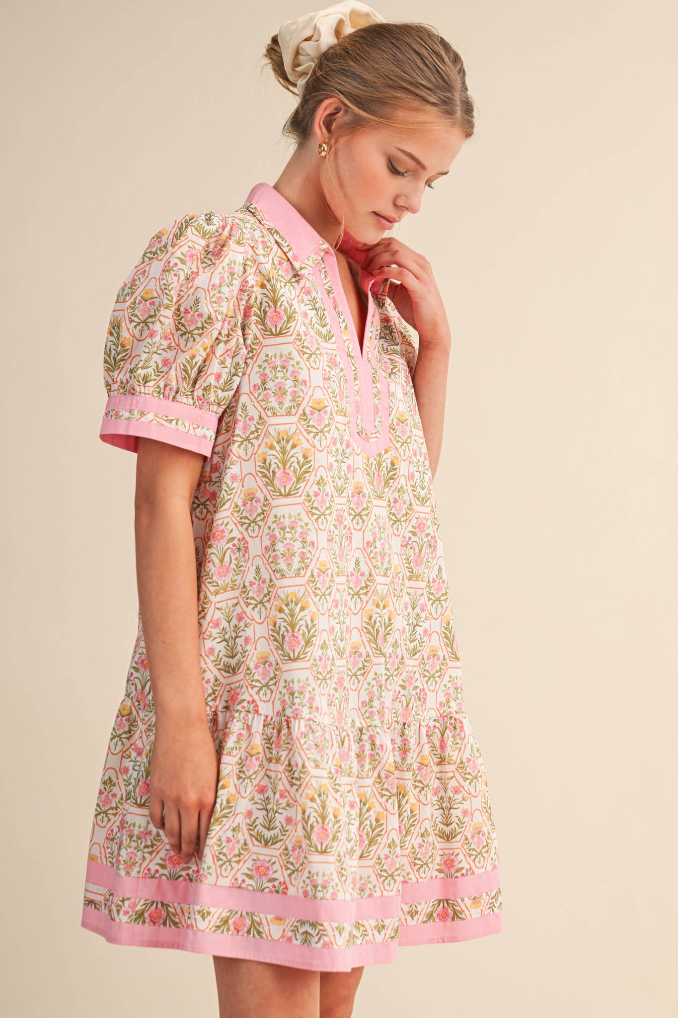 Floral Puff Sleeve Dress in Pink