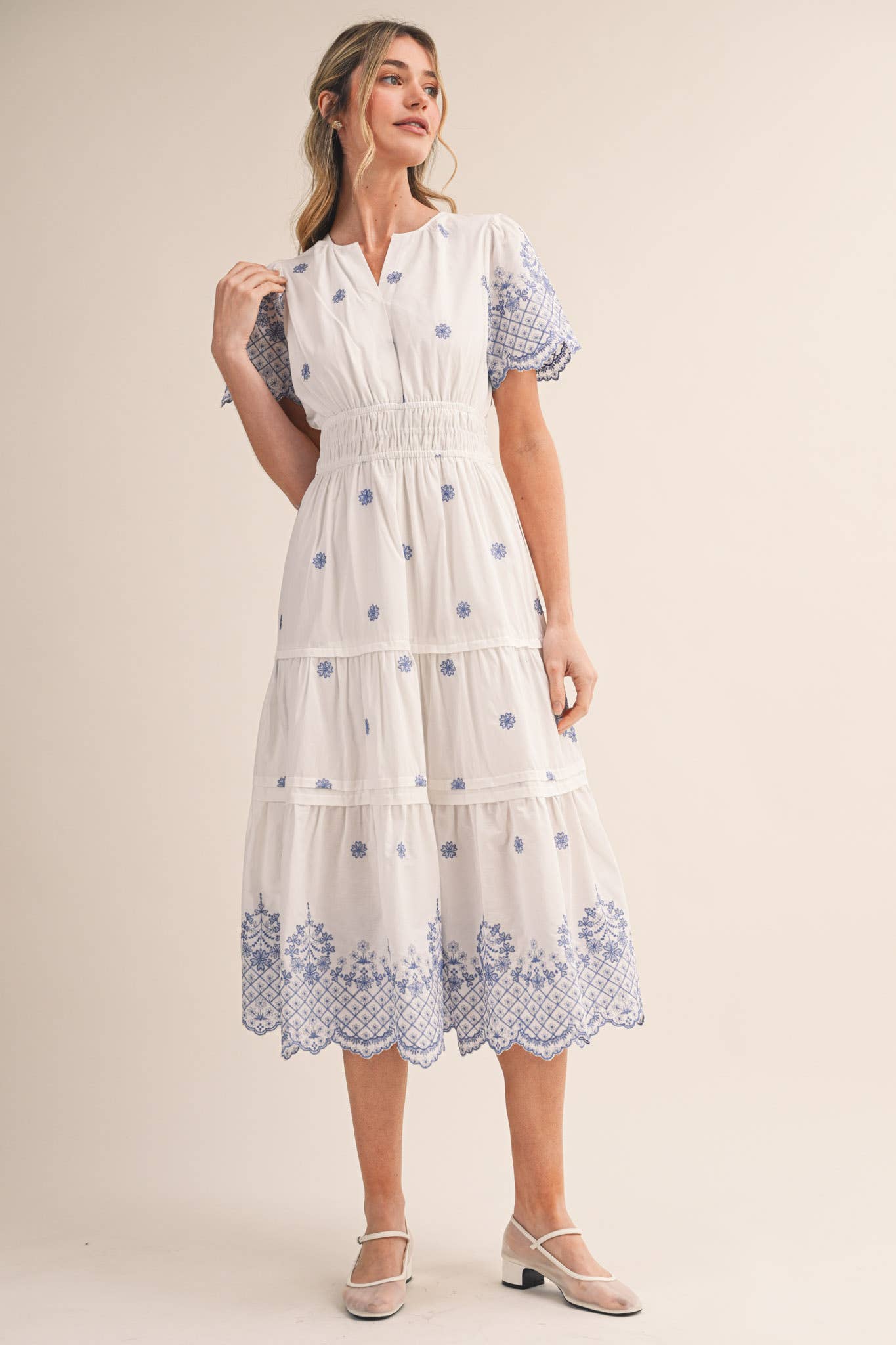 Heirloom Garden Dress in White & Blue