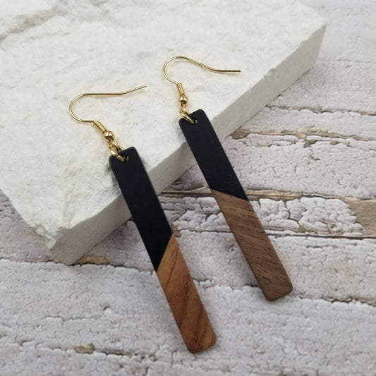 Stick Resin & Wood Drop Earrings