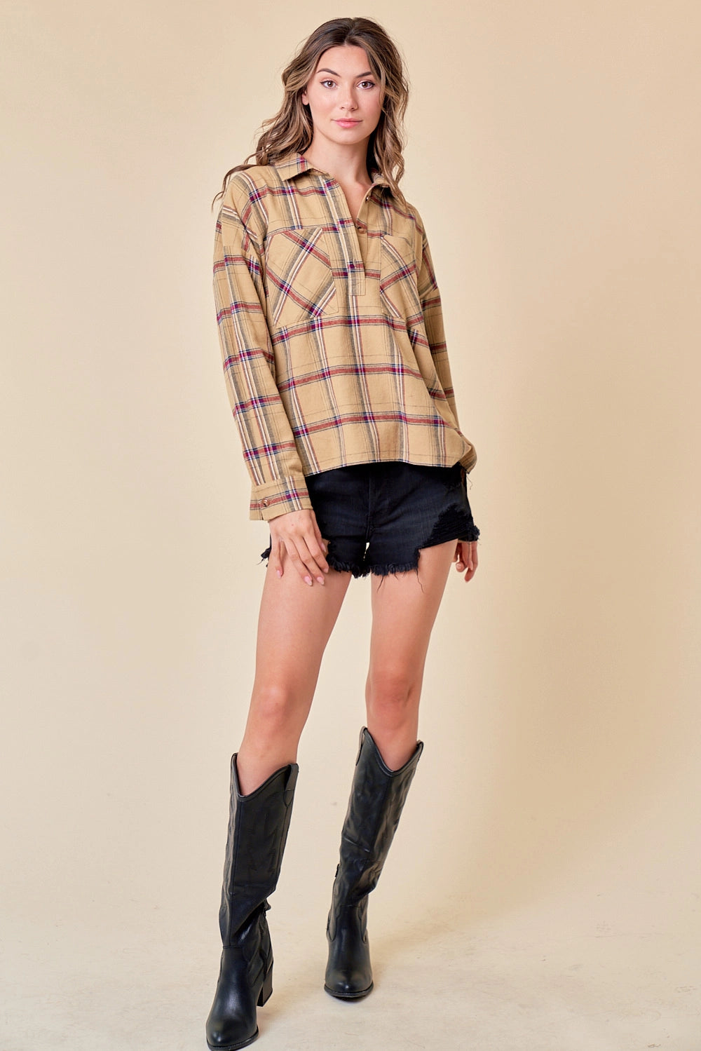 Plaid Flannel Shirt in Sand