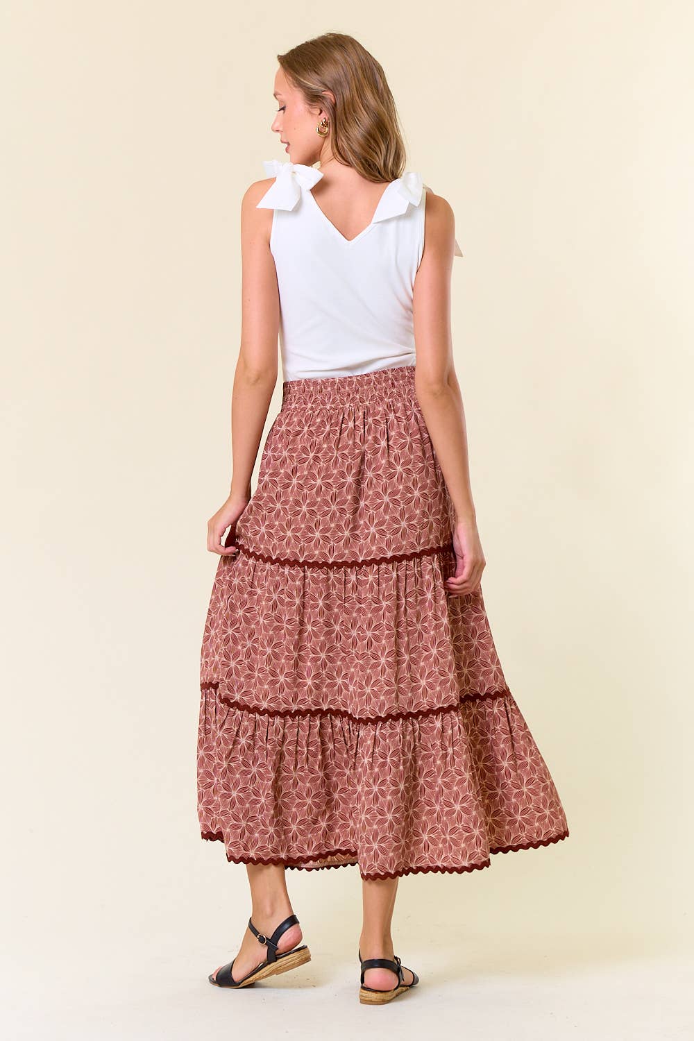 Geo Floral Rick Rack Maxi Skirt in Terracotta