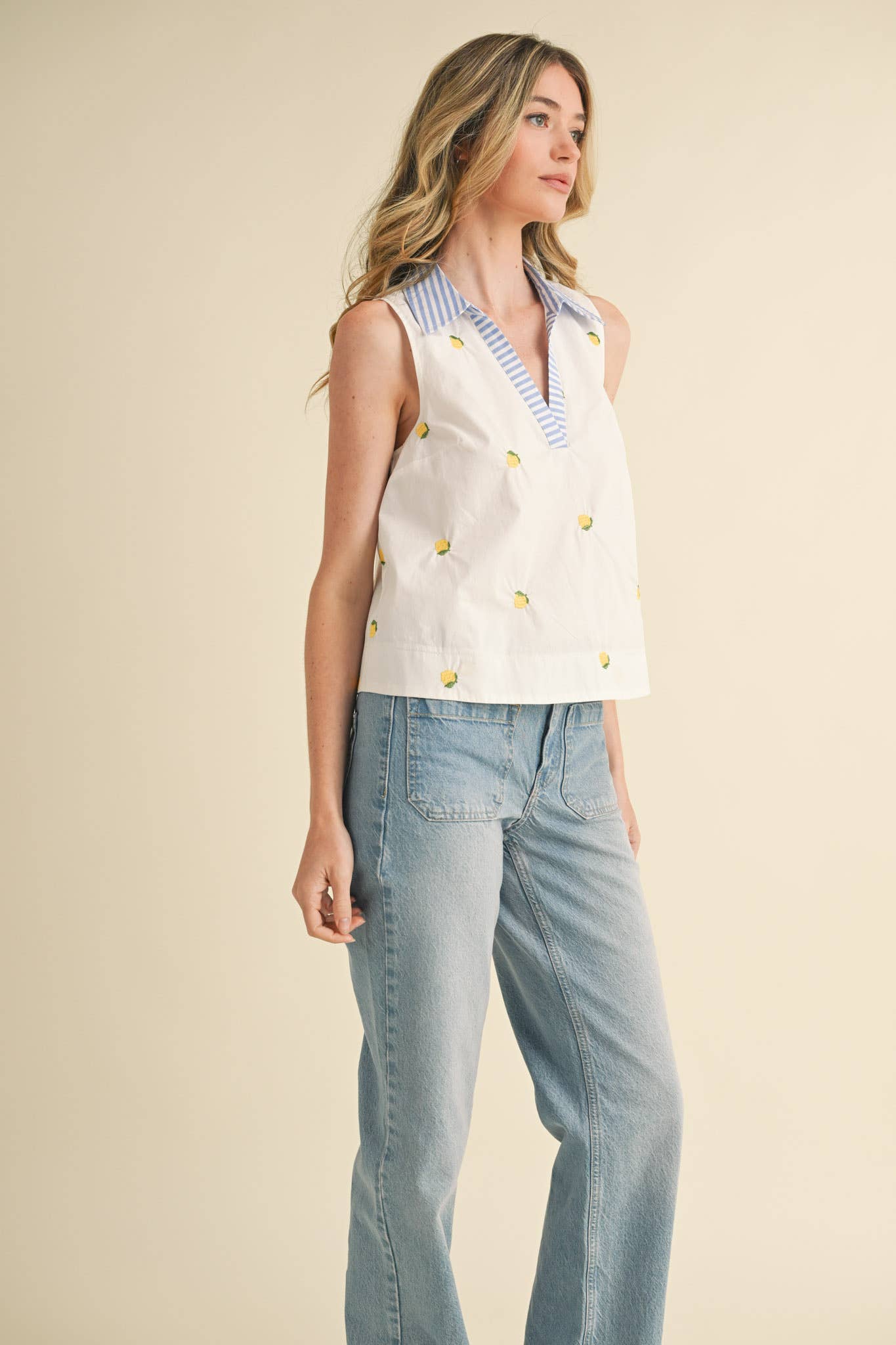 Breezy Lemon Tank in White