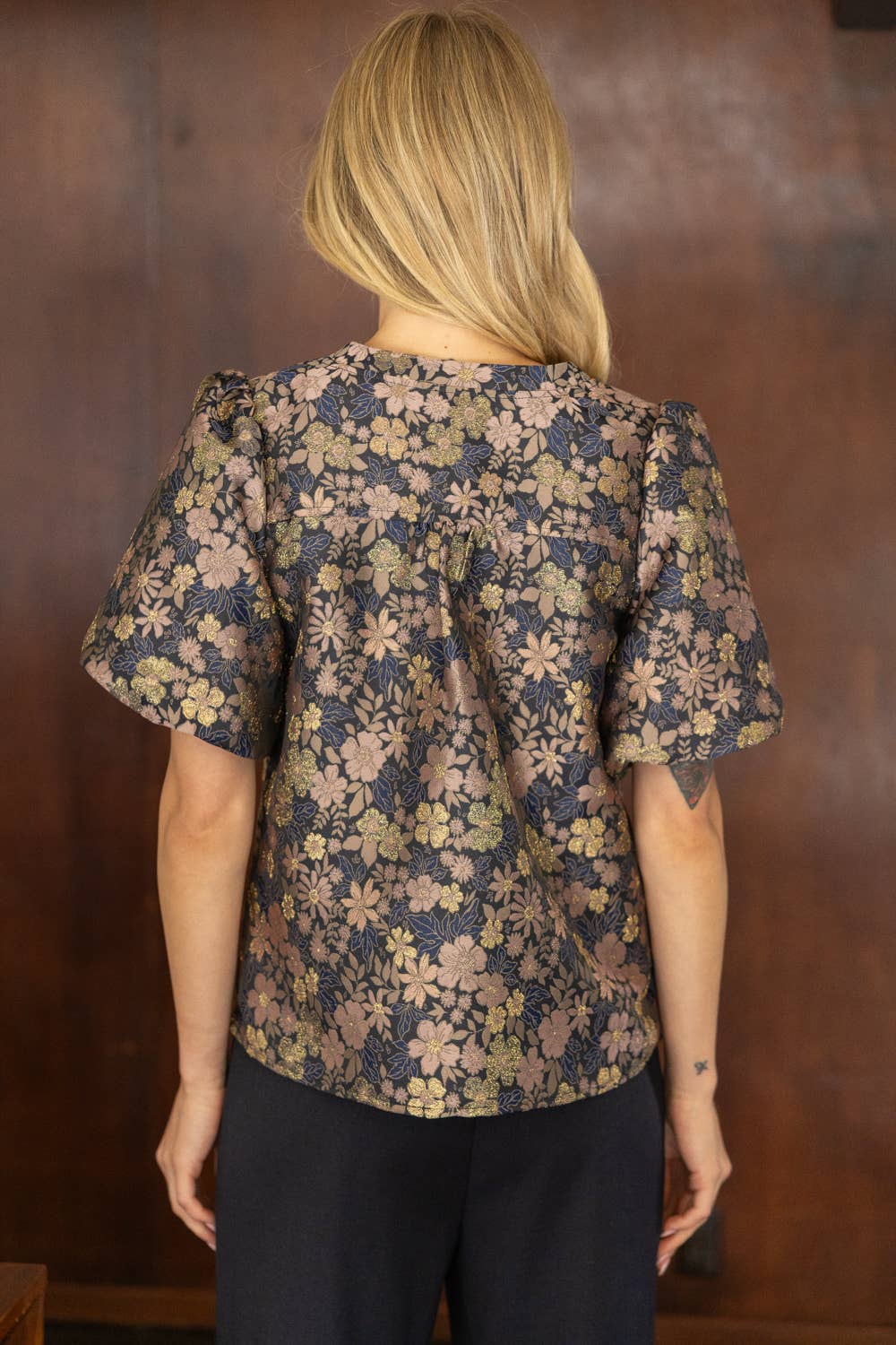 Floral Metallic Sparkle Jaquared Top