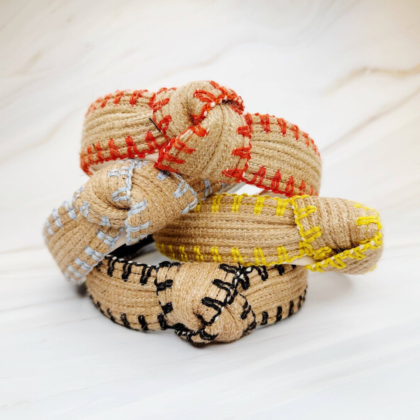 Color Stitched Raffia Headband in Light Blue