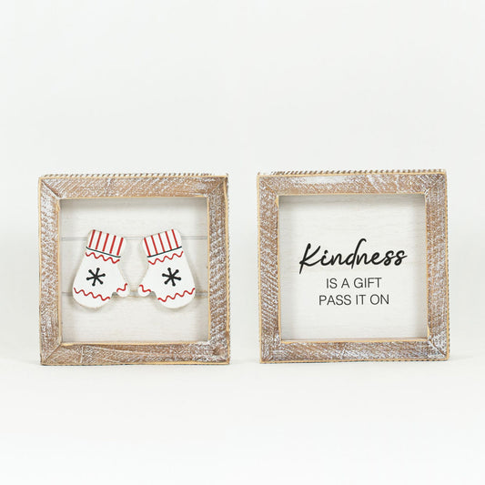 Reversible Wood Sign - Mittens & Kindness is a Gift