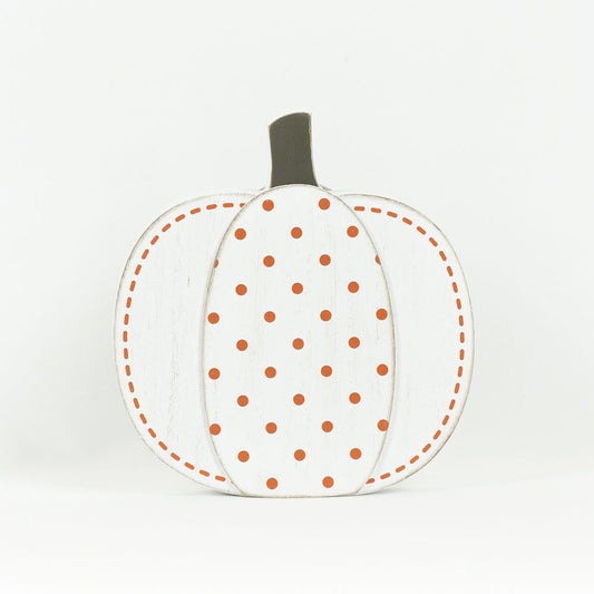 Pumpkin Wood Cutout - White with Orange Dots