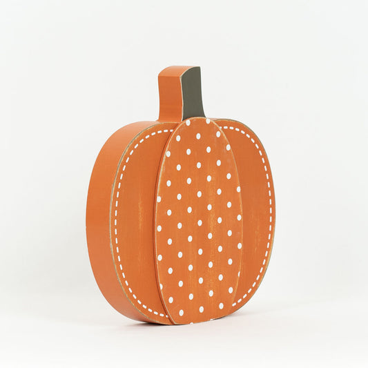 Pumpkin Wood Cutout - Orange with White Dots - FINAL SALE