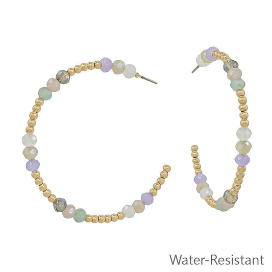 Gold Beaded Hoop Earrings with Light Multi Crystals