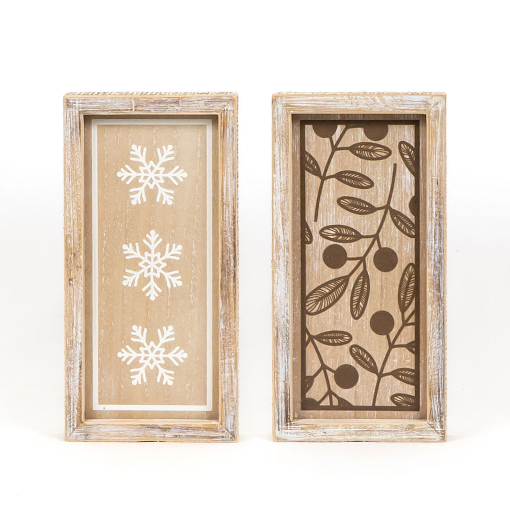 Reversible Wood Sign - Snowflakes & Holly