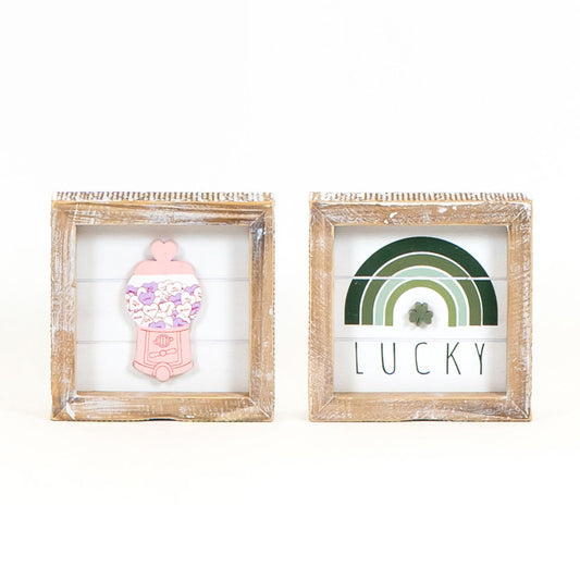 Double Sided Wood Sign - Bubble Gum & Lucky