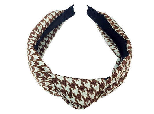 Houndstooth Headband in Brown & Light Blue