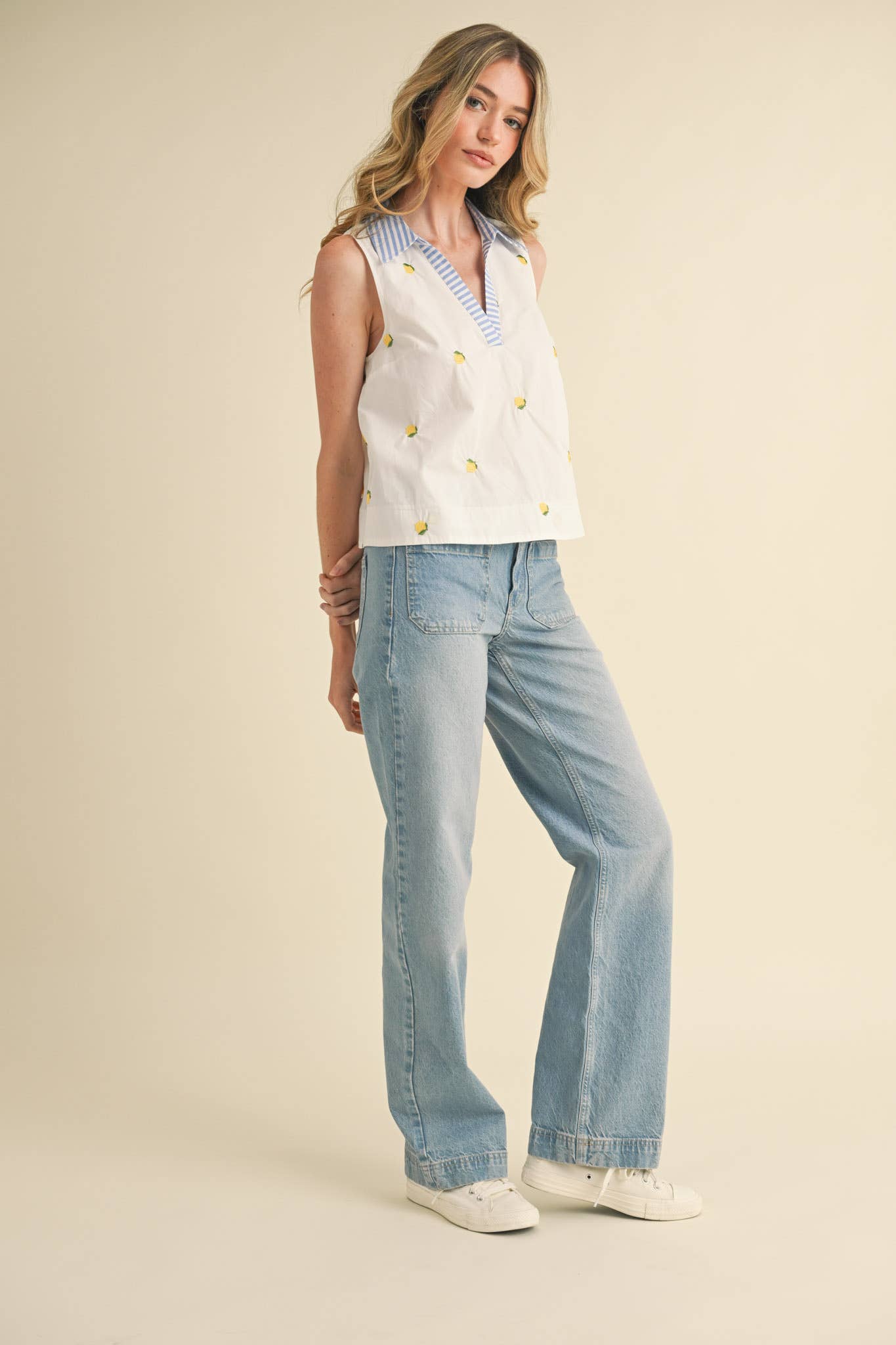 Breezy Lemon Tank in White