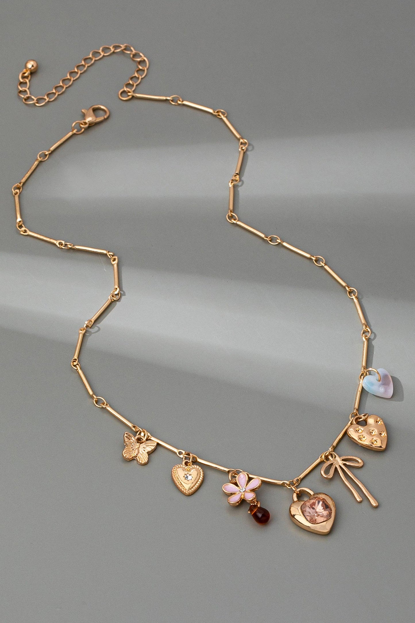 Charm Necklace - Hearts, Flower, Bow & Butterfly