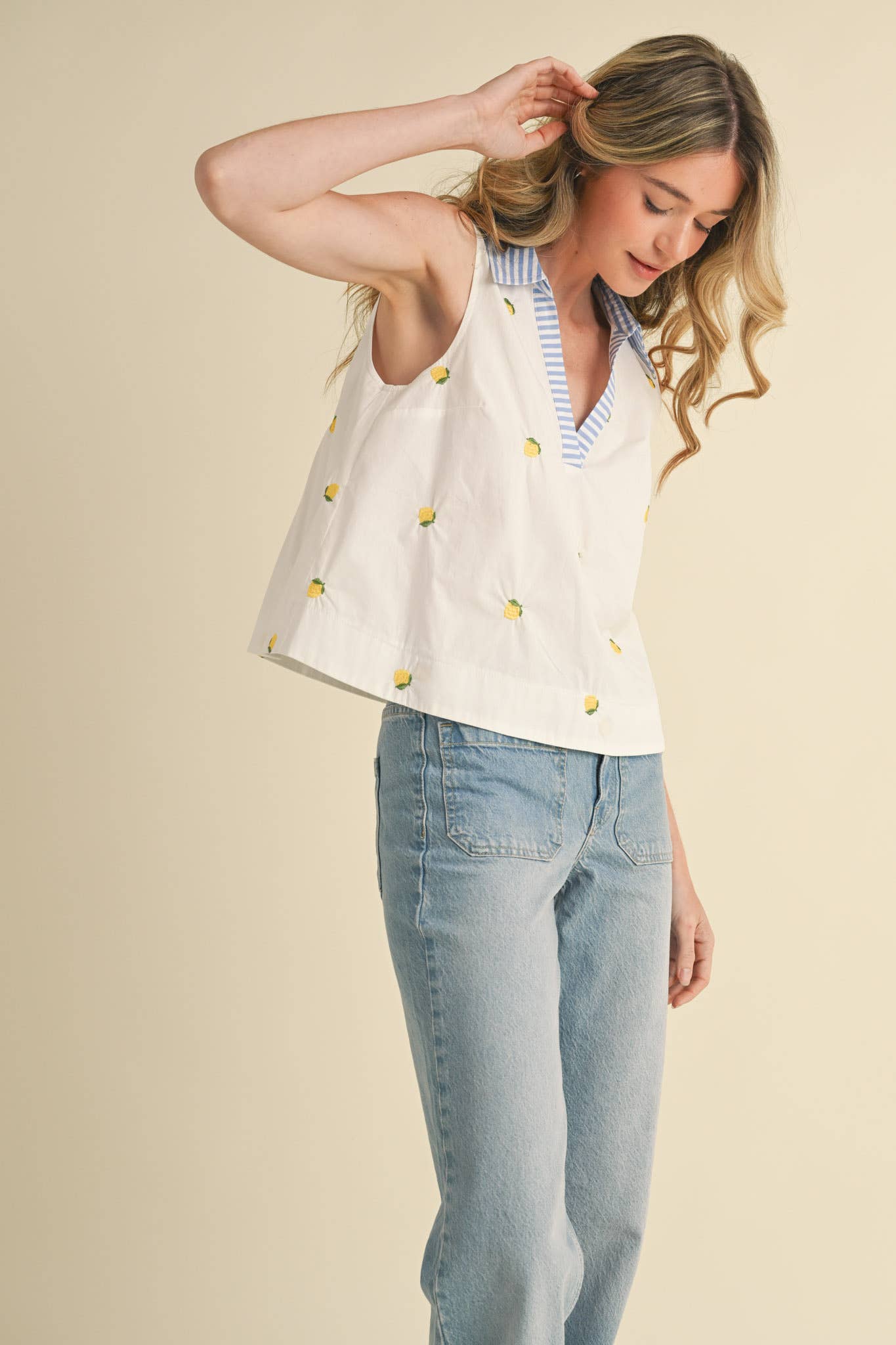 Breezy Lemon Tank in White
